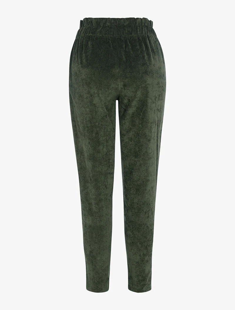Paperbag broek in fluweel - kaki - Image 2