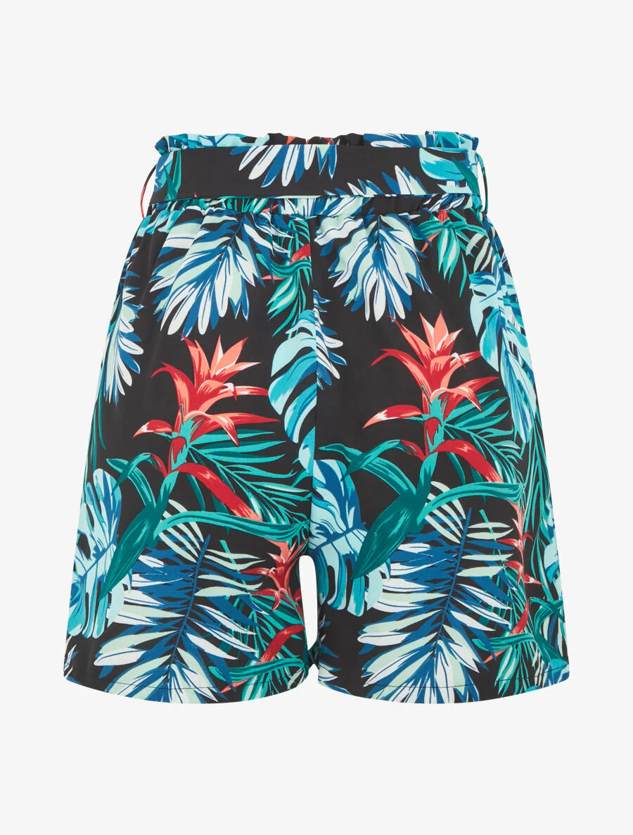 Paperbag short met tropische print - blauw - Image 2