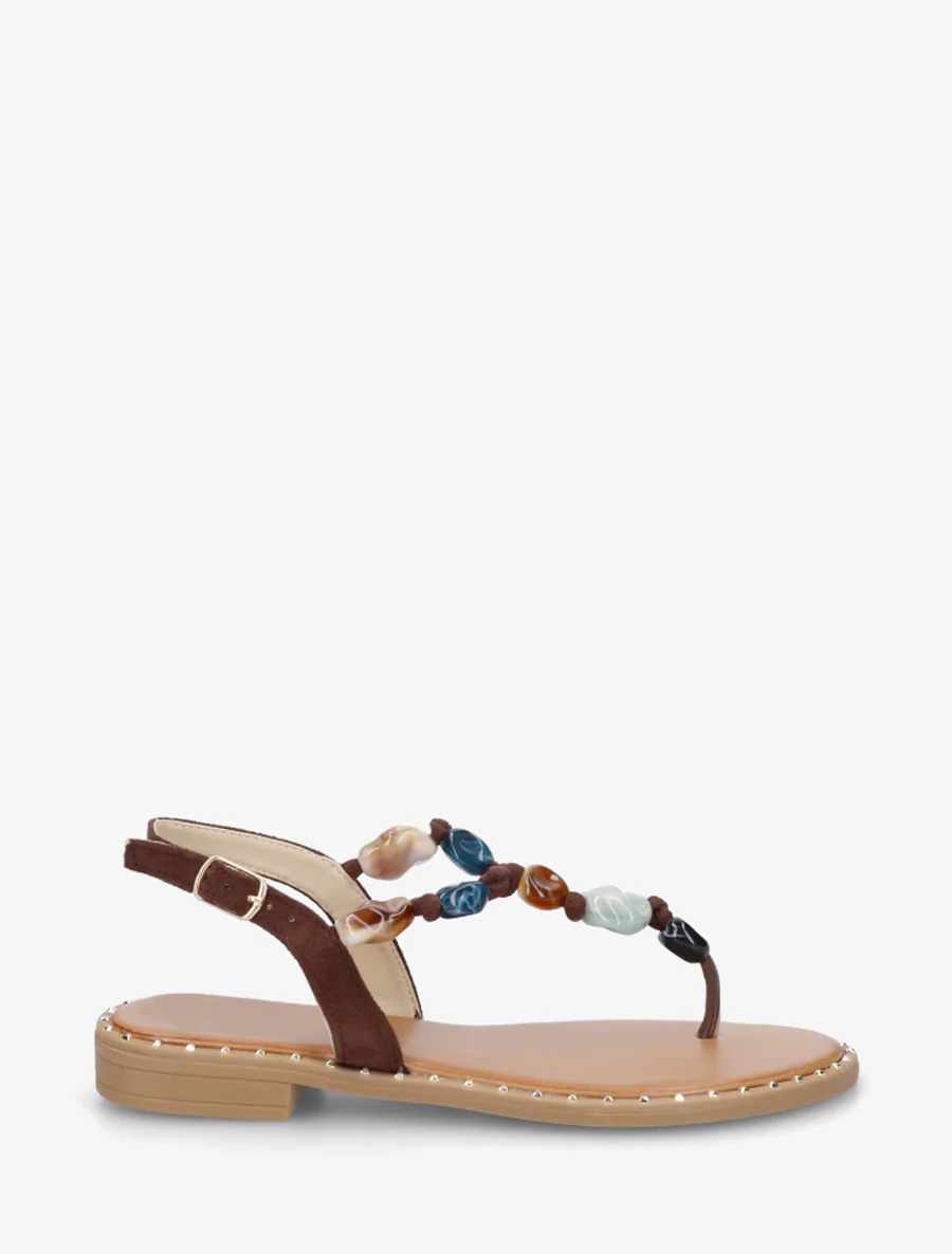 Parel sandalen met teenstuk - Bruin