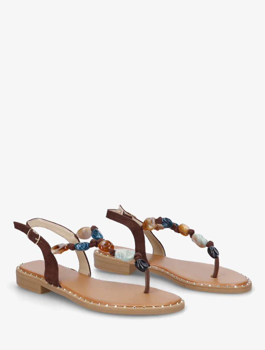 Parel sandalen met teenstuk - Bruin - Image 4