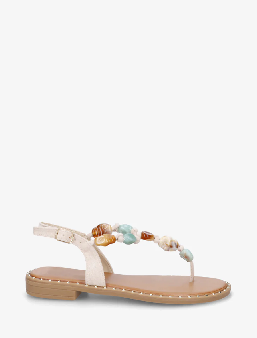 Parel sandalen met teenstuk - Beige