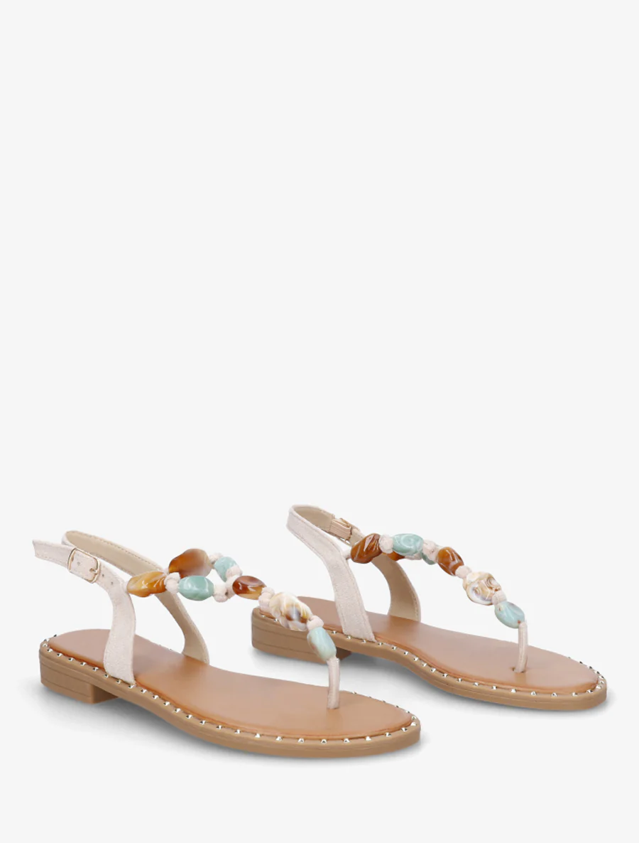 Parel sandalen met teenstuk - Beige - Image 4