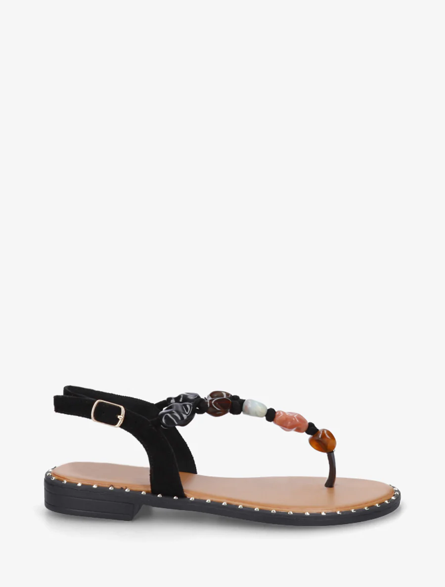 Parel sandalen met teenstuk - Zwart