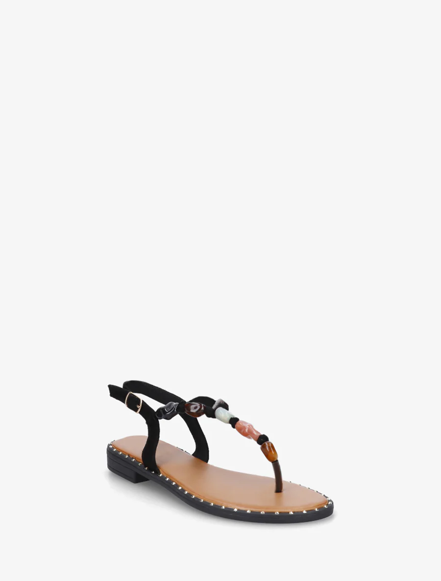 Parel sandalen met teenstuk - Zwart - Image 2