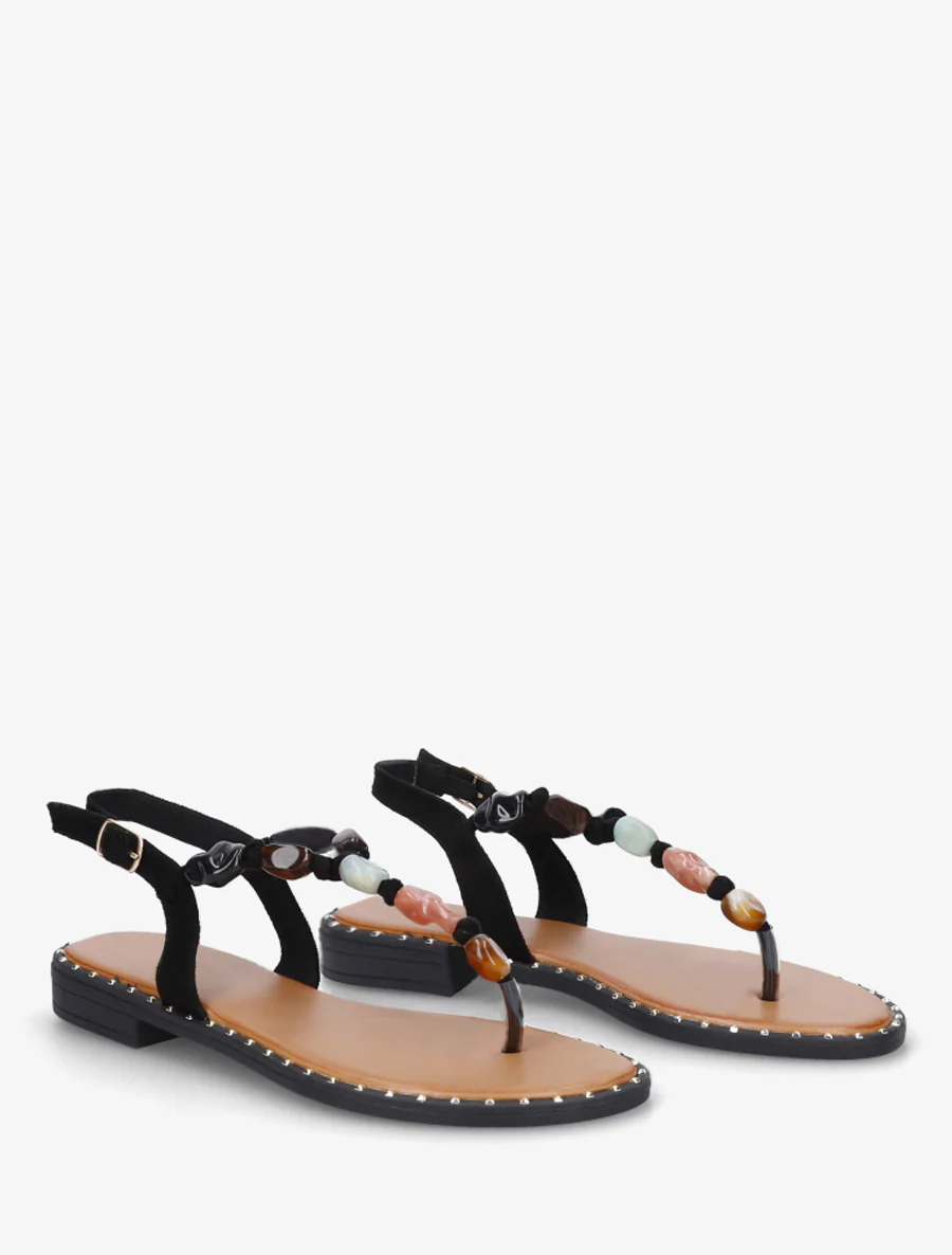 Parel sandalen met teenstuk - Zwart - Image 4