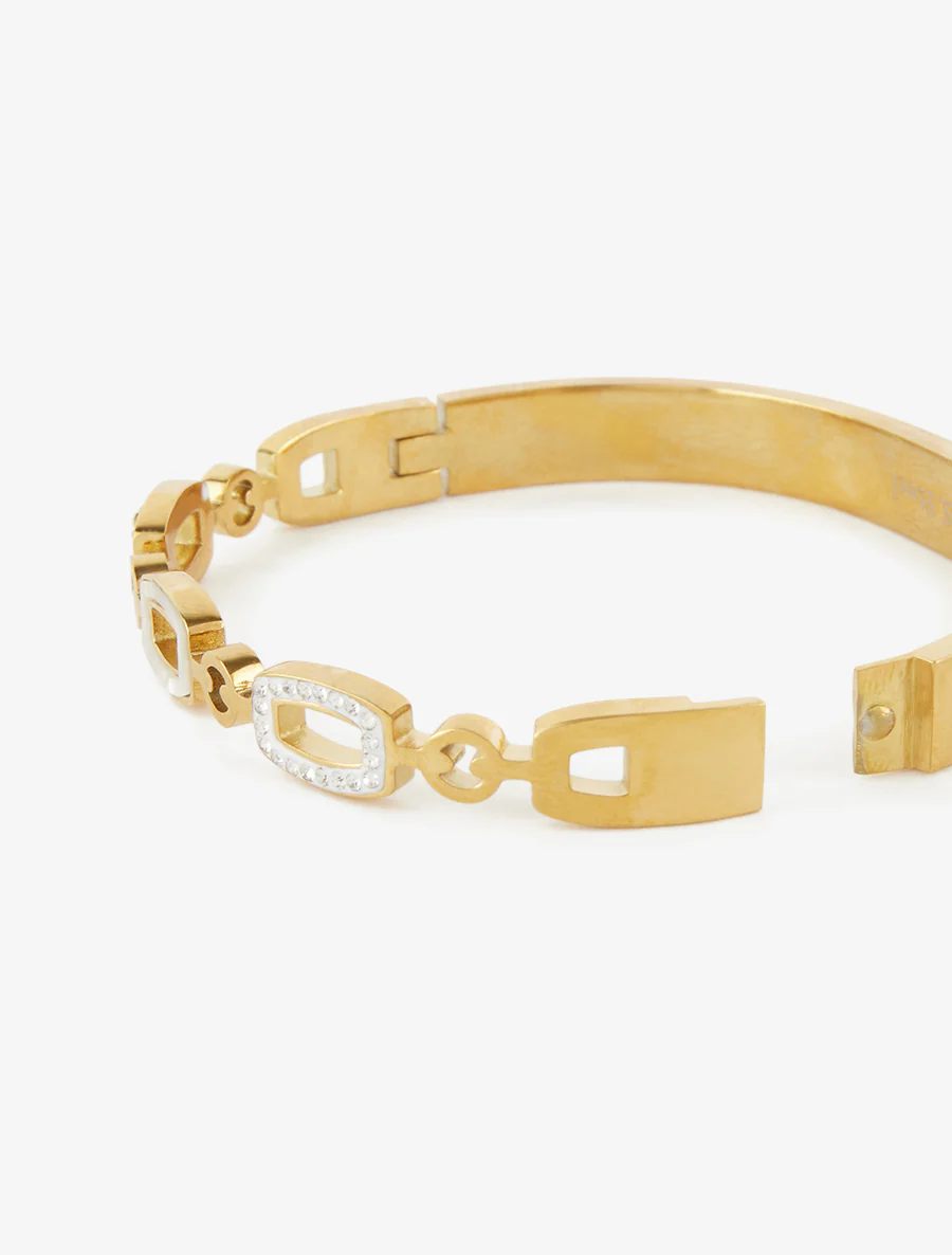 Parelmoer rechthoekige bangle versierd met witte zirkonen. - Goud - Image 3