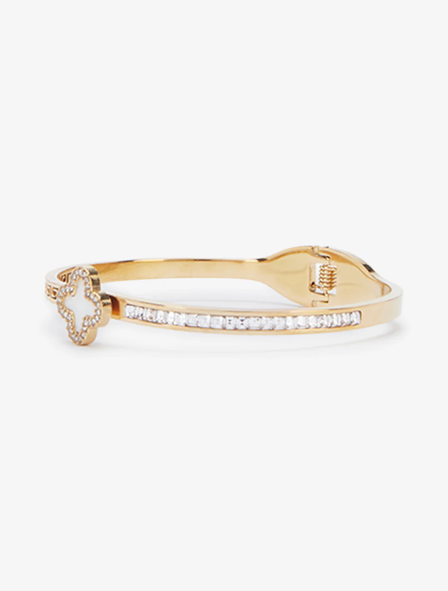 Parelmoeren klaver armband versierd met zirkoonstenen. - Goud - Image 4
