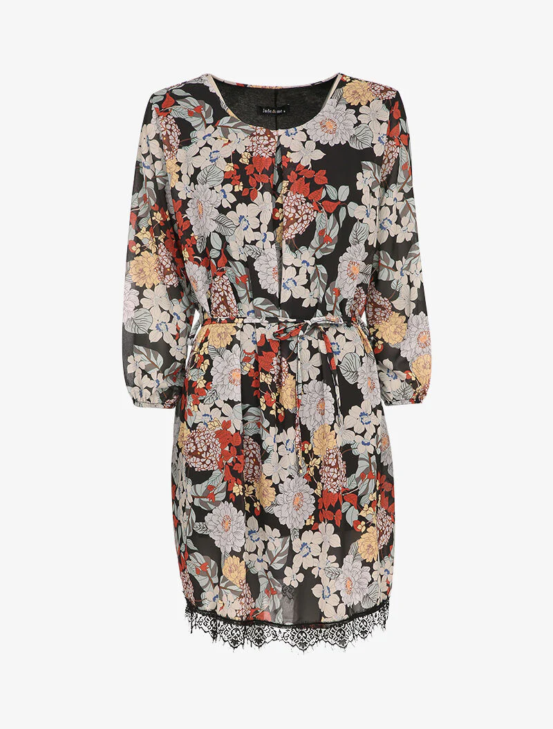 Skaterjurk met wilde bloemenprint - Zwart
