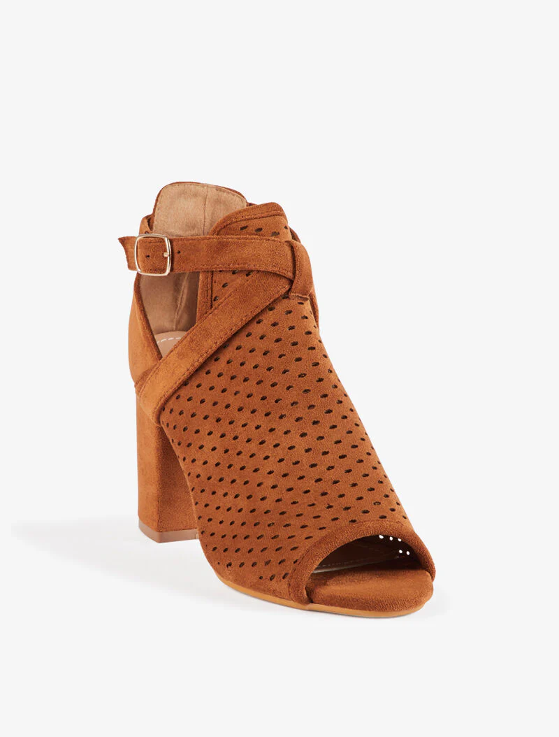 Suède peep-toes met stippen - camel - Image 3