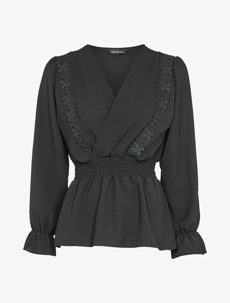 Peplum blouse versierd met borduursels - Zwart