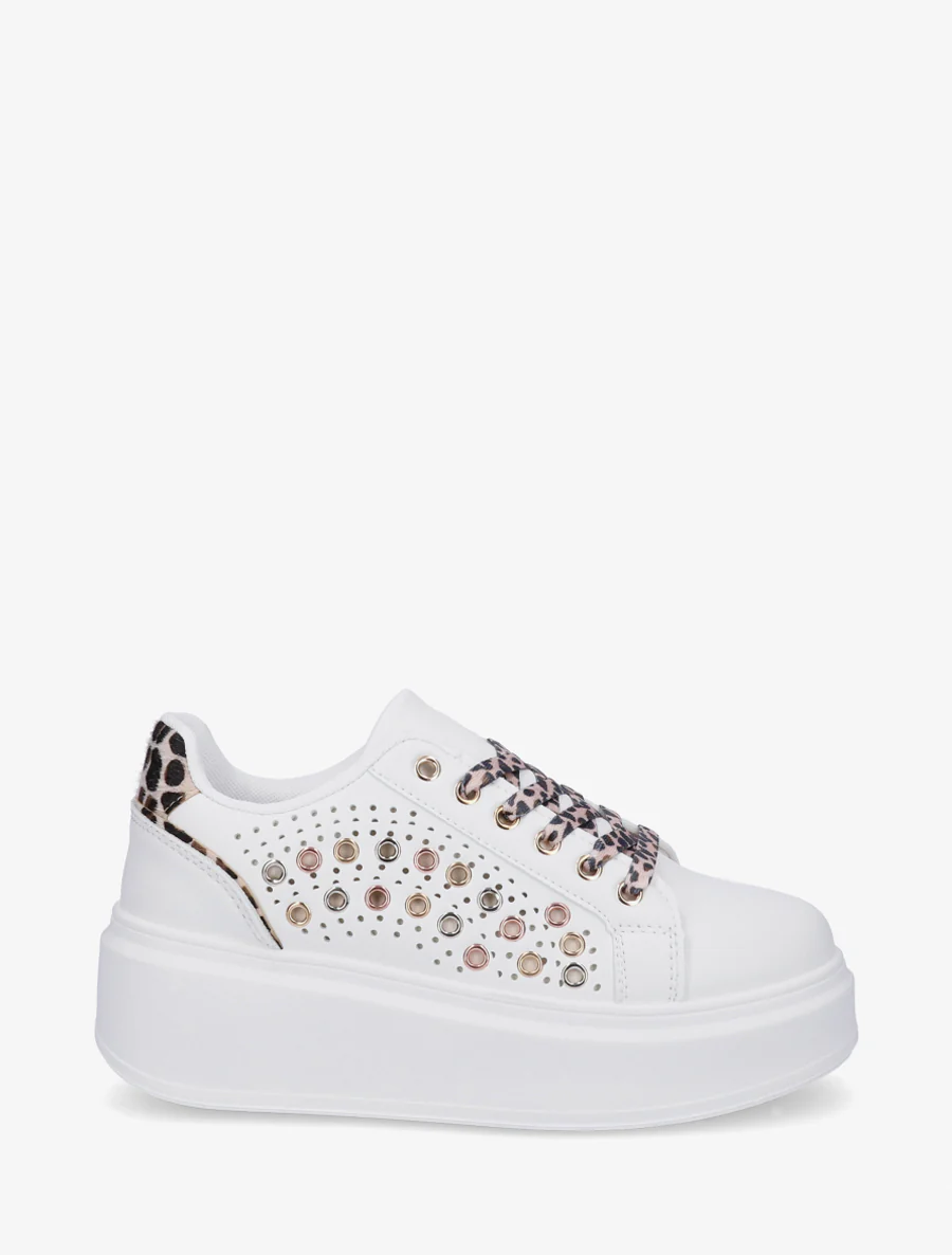 Plateauzolen sneakers met oogjes - Beige