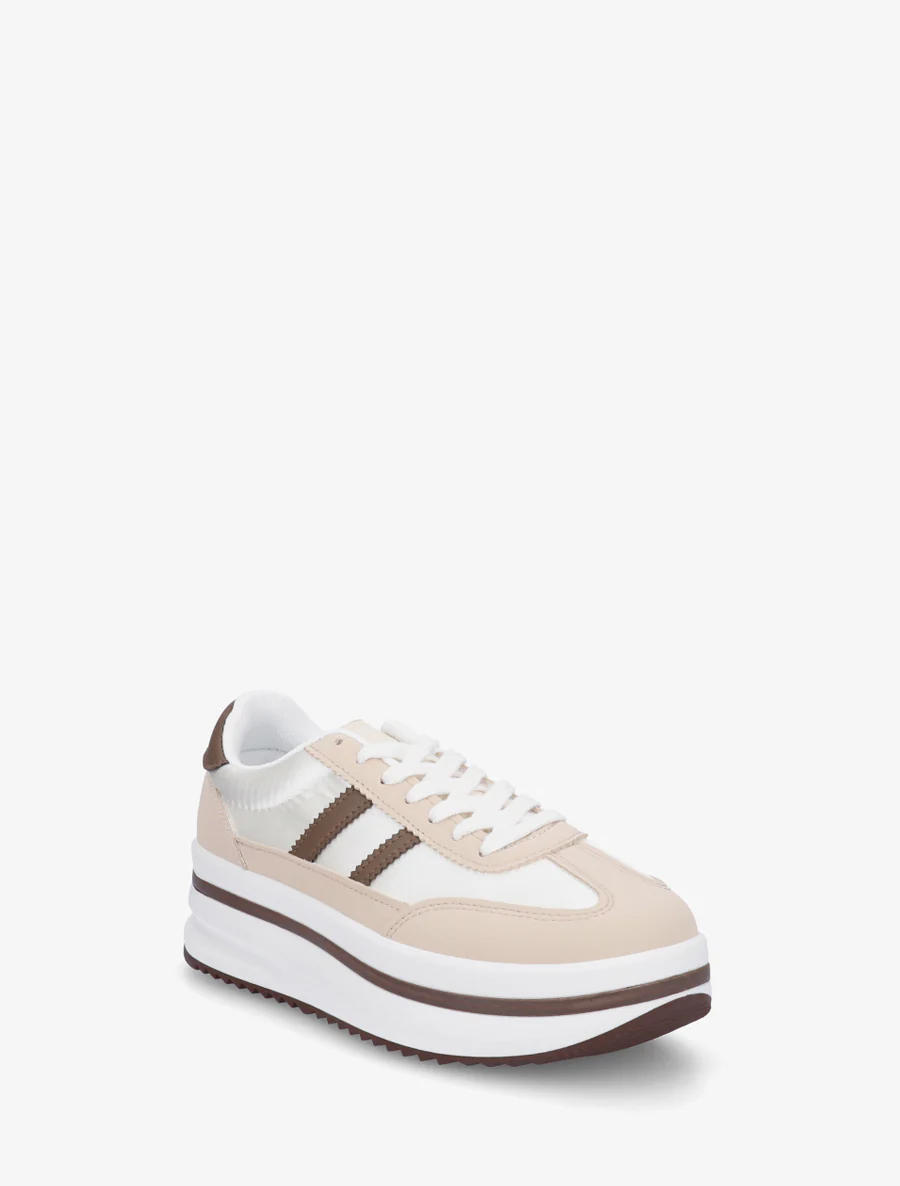 Platform sneakers met nubuck-effect inzetstuk - Beige - Image 2