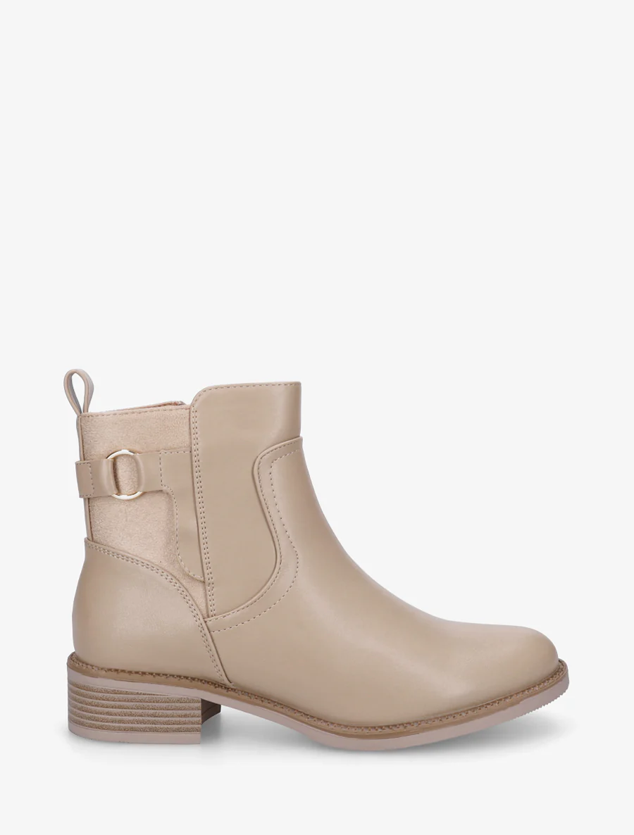 Platte laarsjes in imitatieleer en suèdine. - Donker beige