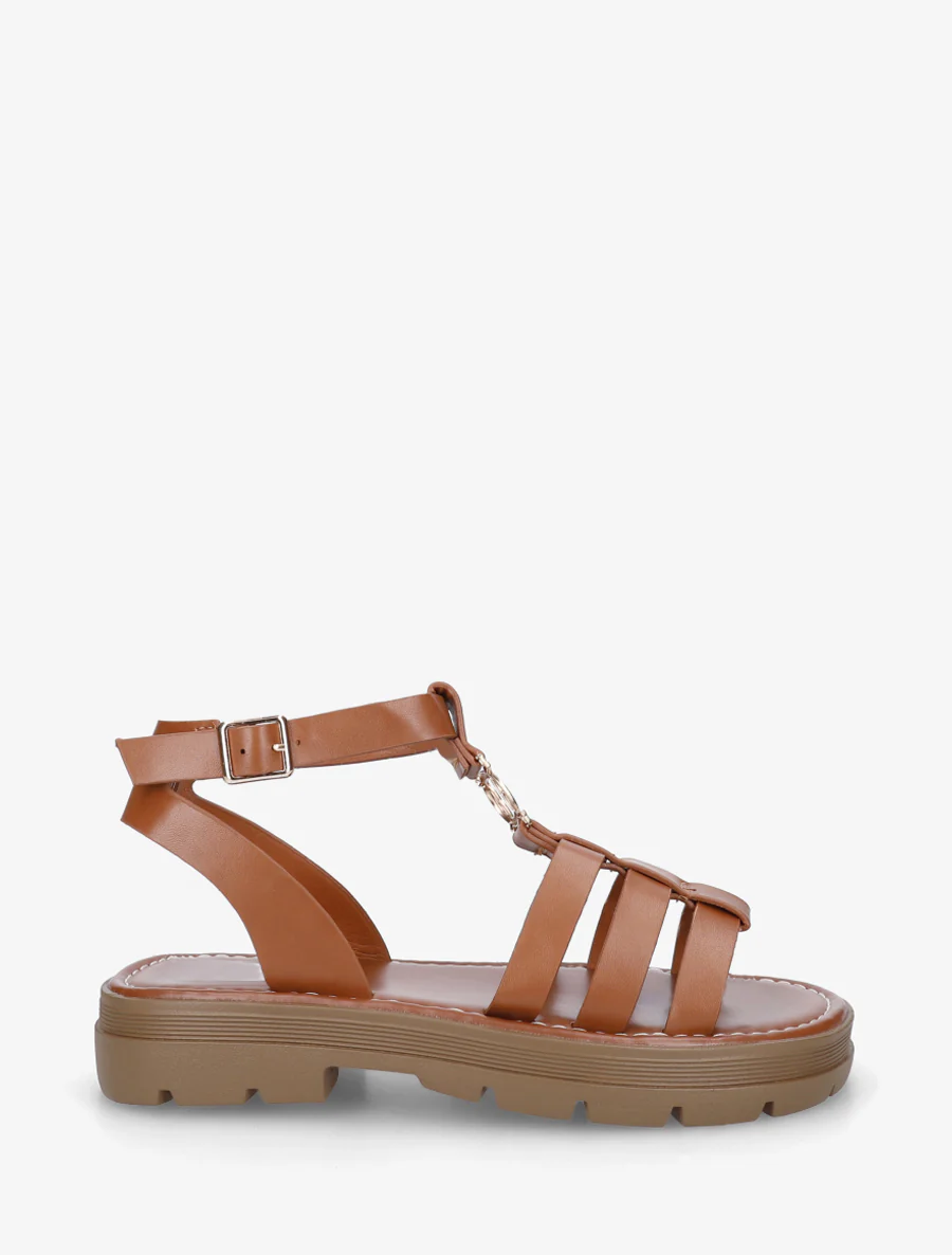 Platte sandalen in Spartaanse stijl - Kameel