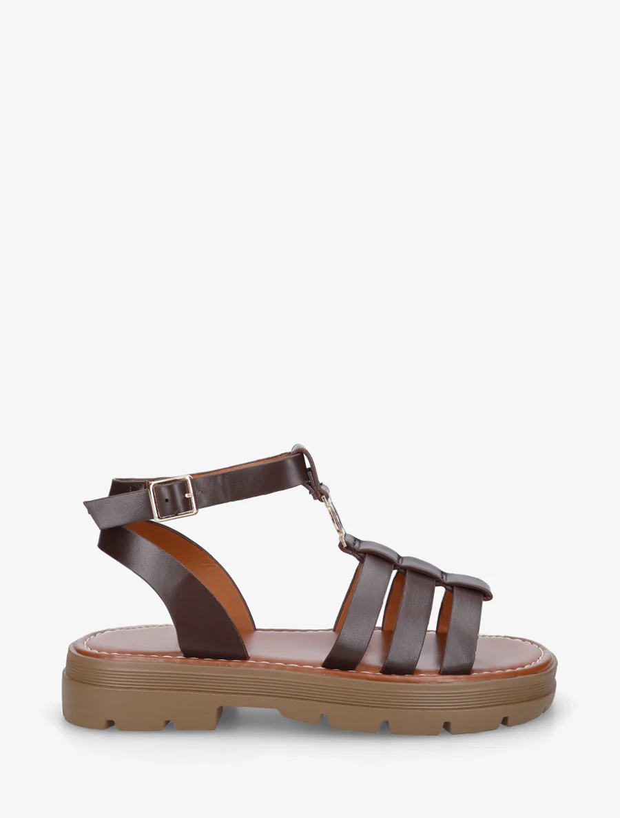 Platte sandalen in Spartaanse stijl - Bruin