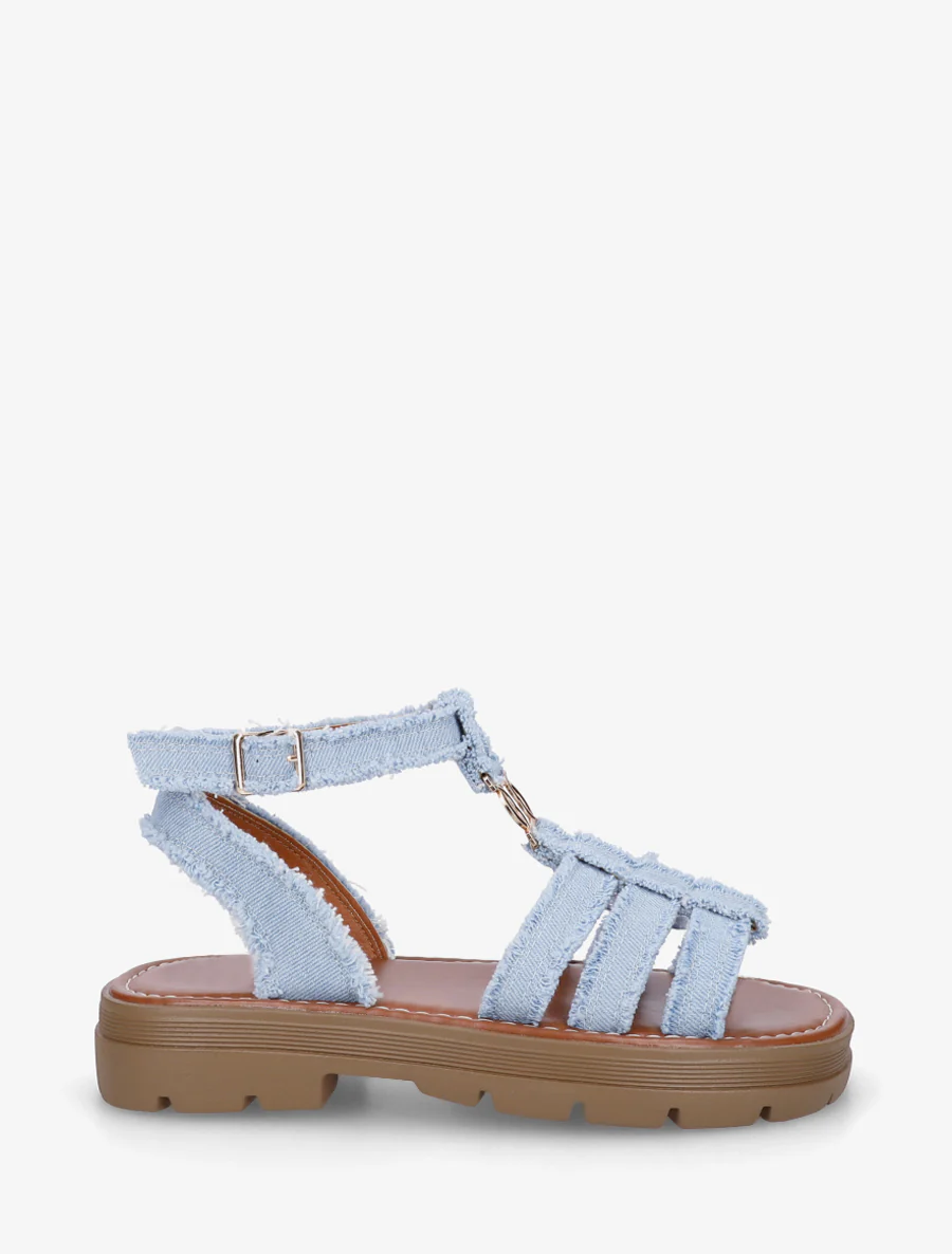 Platte sandalen in Spartaanse stijl - Blauwe denim