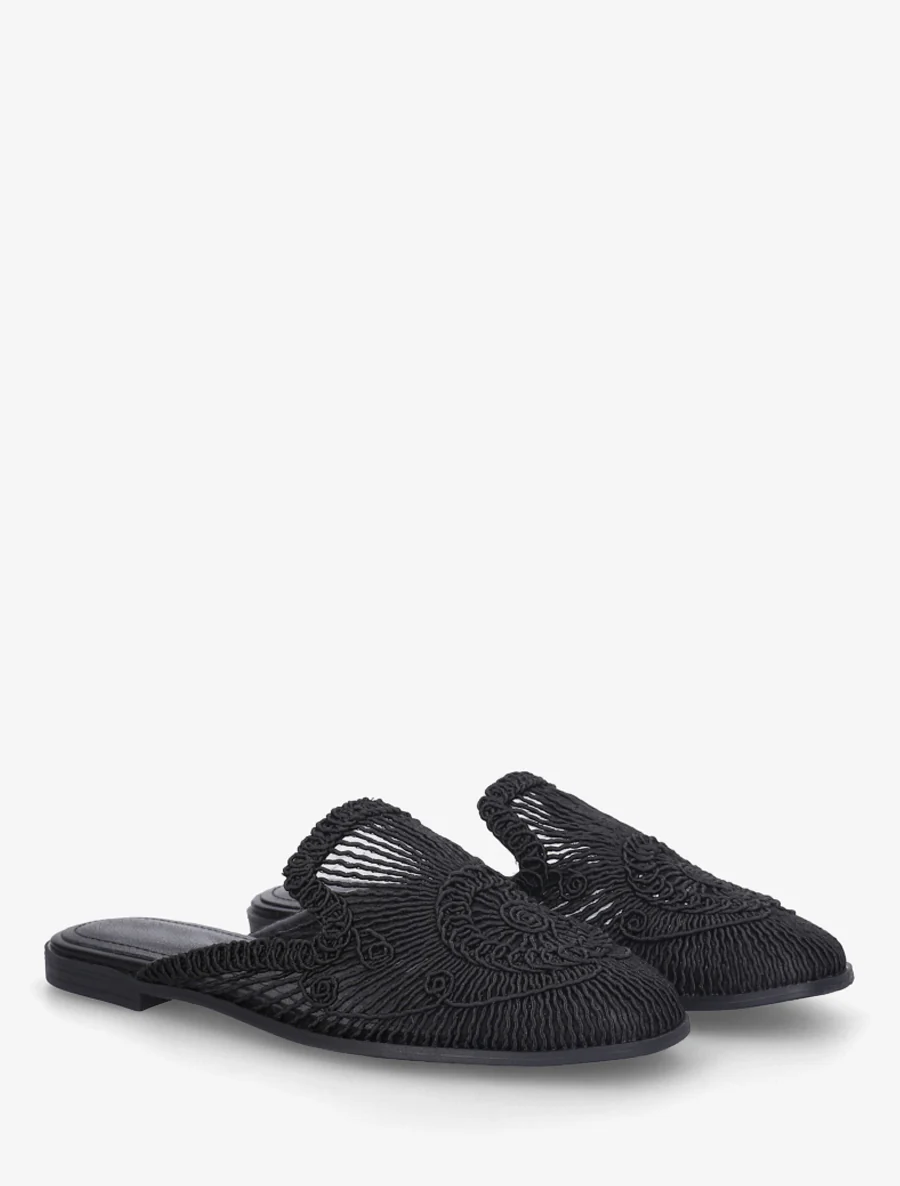 Platte sandalen in touwstijl - Zwart - Image 4