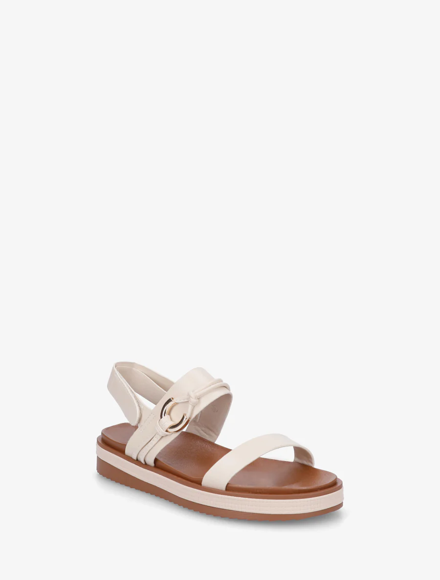 Platte sandalen met decoratieve metalen gesp. - Beige - Image 2
