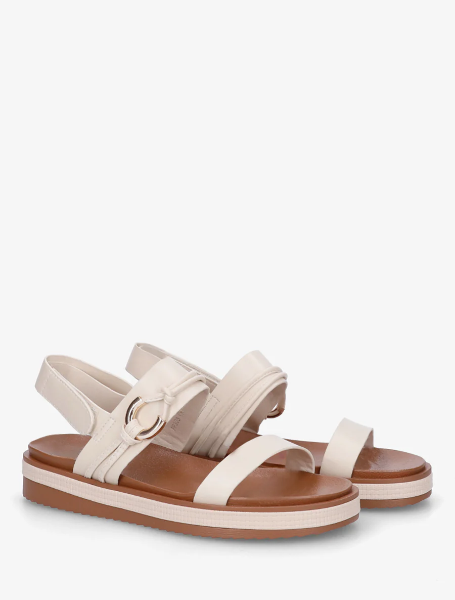 Platte sandalen met decoratieve metalen gesp. - Beige - Image 4
