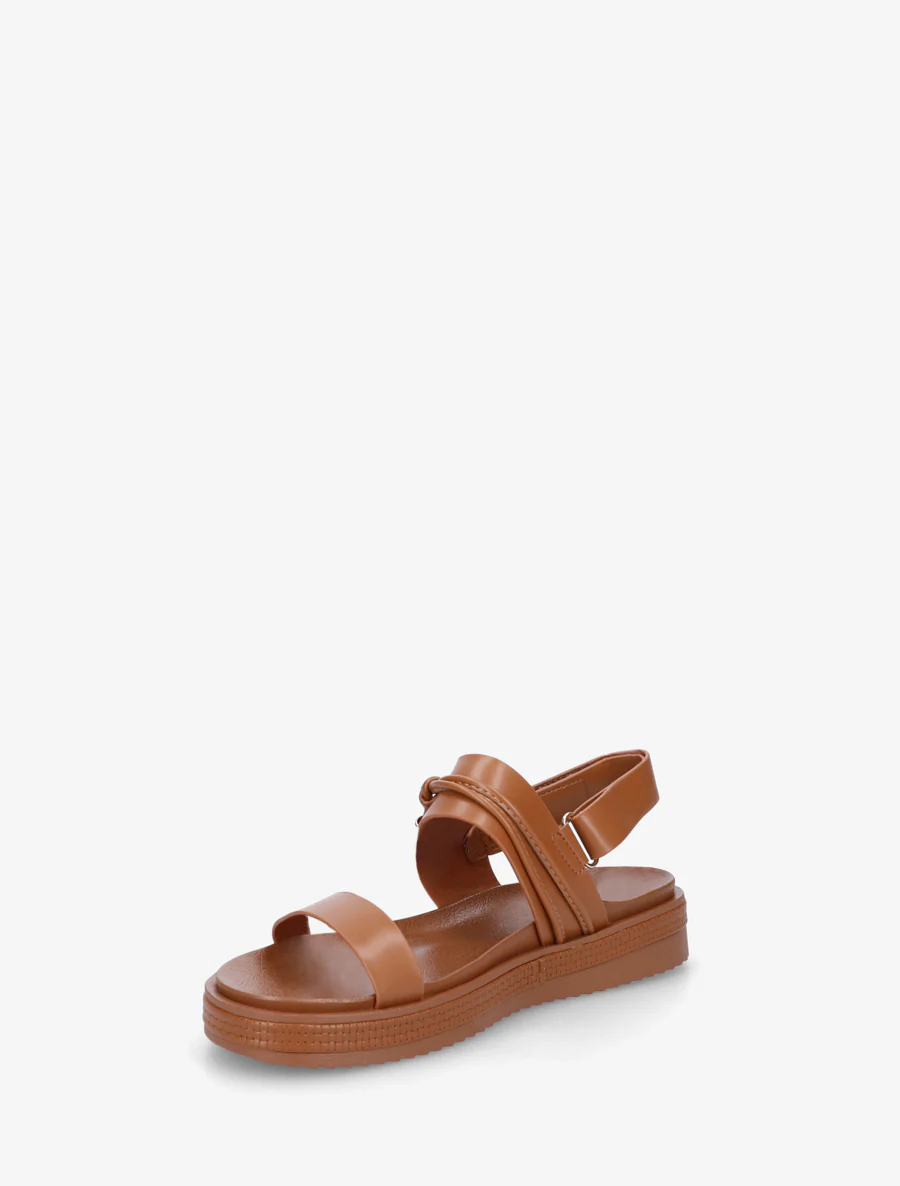 Platte sandalen met decoratieve metalen gesp. - Kameel - Image 3