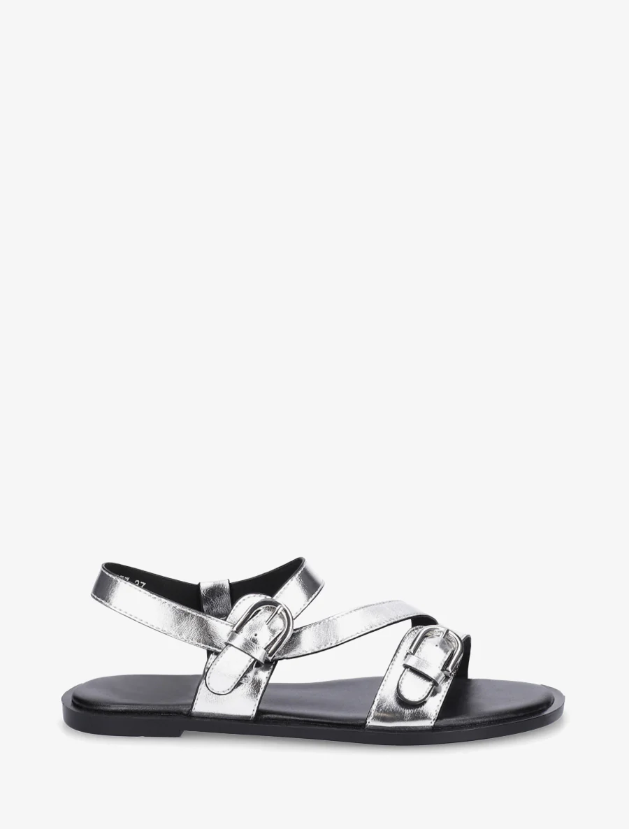 Platte sandalen met dubbele gespen van imitatieleer - Geld