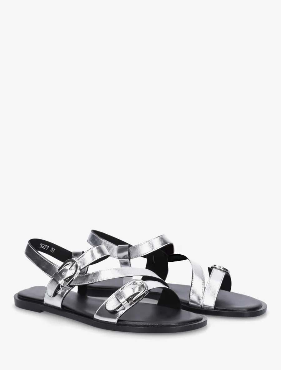 Platte sandalen met dubbele gespen van imitatieleer - Geld - Image 4