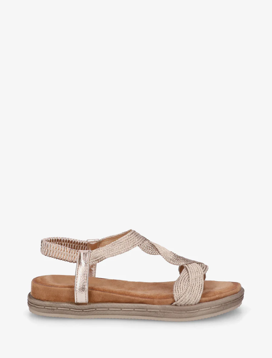 Platte sandalen met elastische enkelband - Roségoud