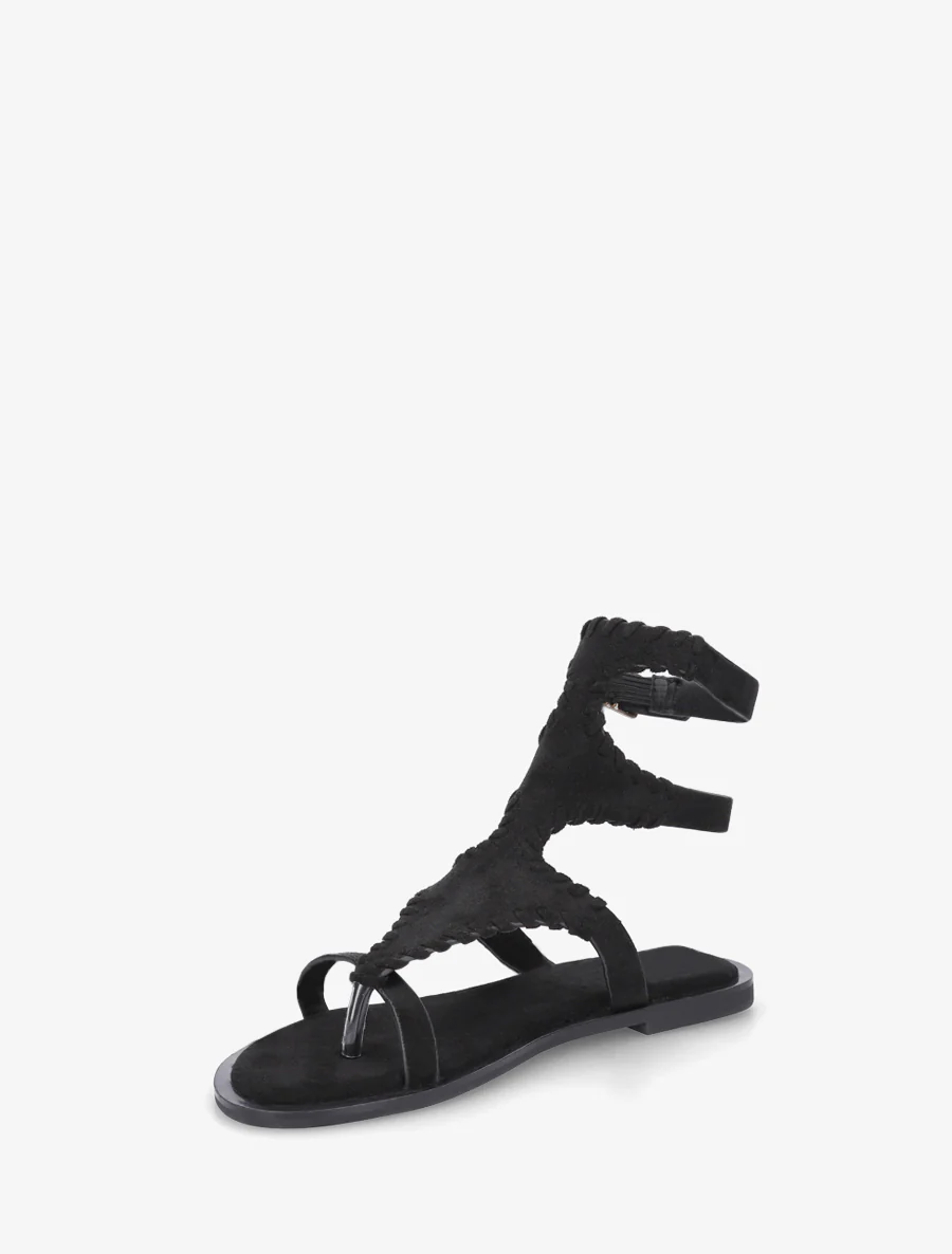Platte sandalen met teenstuk en hoge schacht - Zwart - Image 3