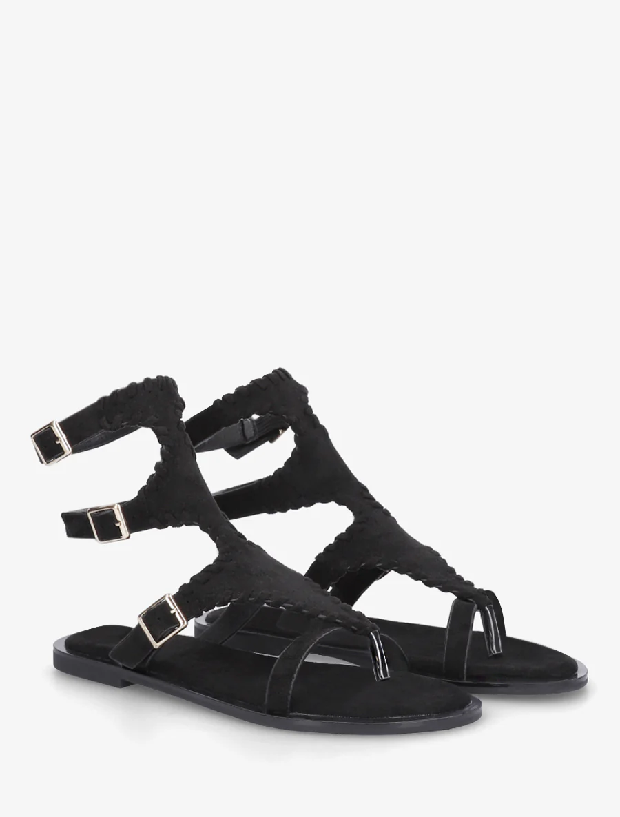 Platte sandalen met teenstuk en hoge schacht - Zwart - Image 4