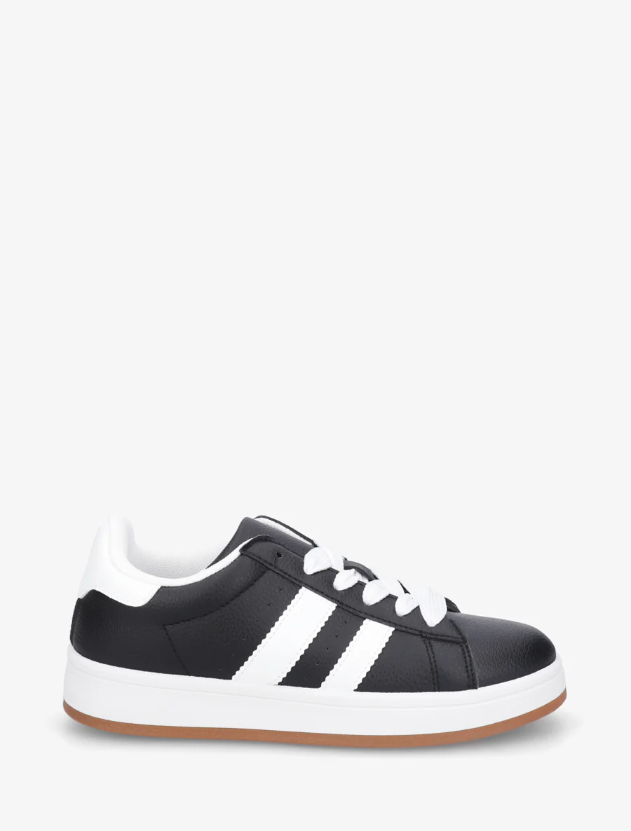 Platte sneakers met contrasterende strepen - Zwart