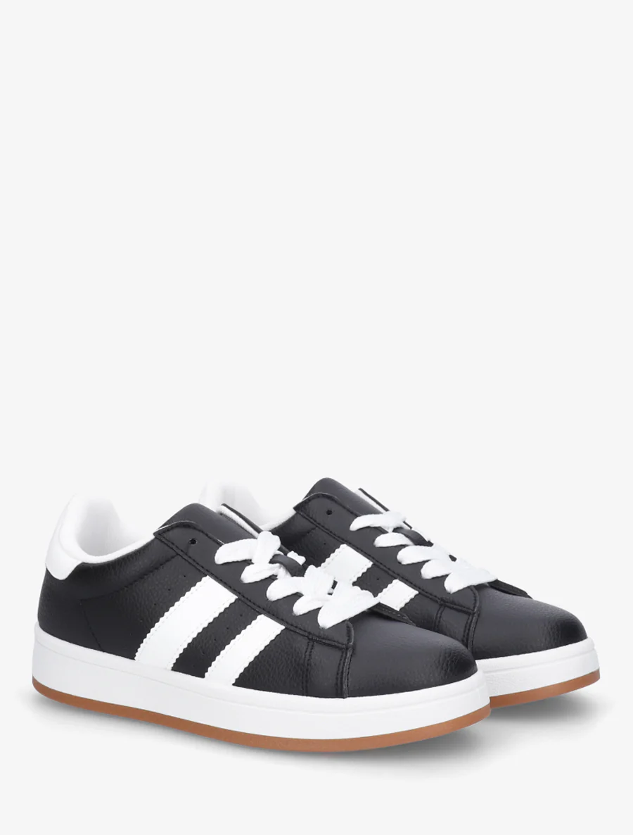 Platte sneakers met contrasterende strepen - Zwart - Image 4