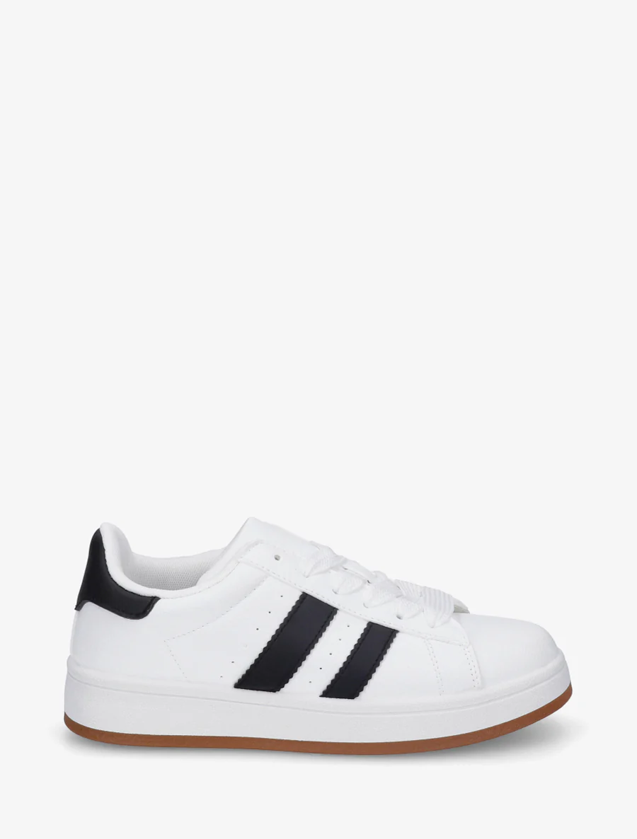 Platte sneakers met contrasterende strepen - Wit