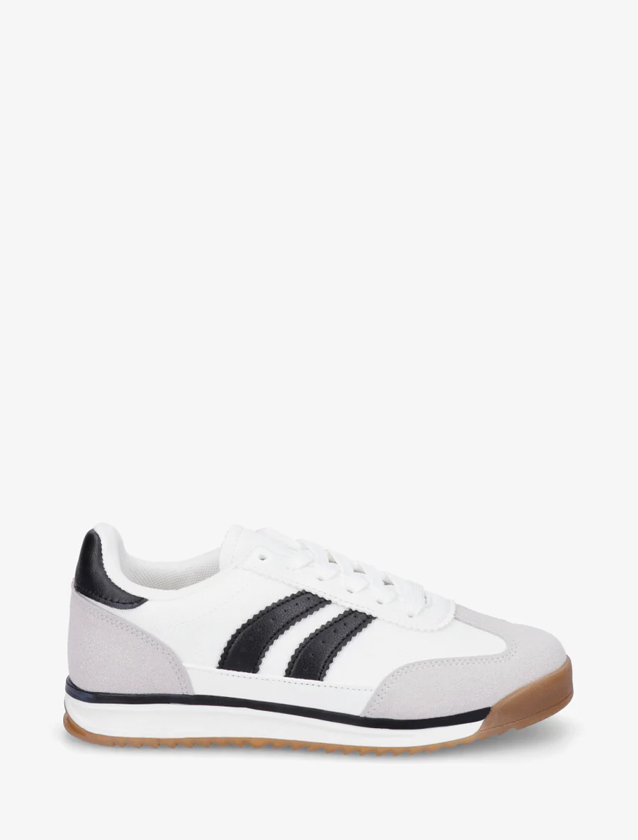 Platte sneakers met nubuck-effect banden en contrasterende hielversteviging. - Zwart