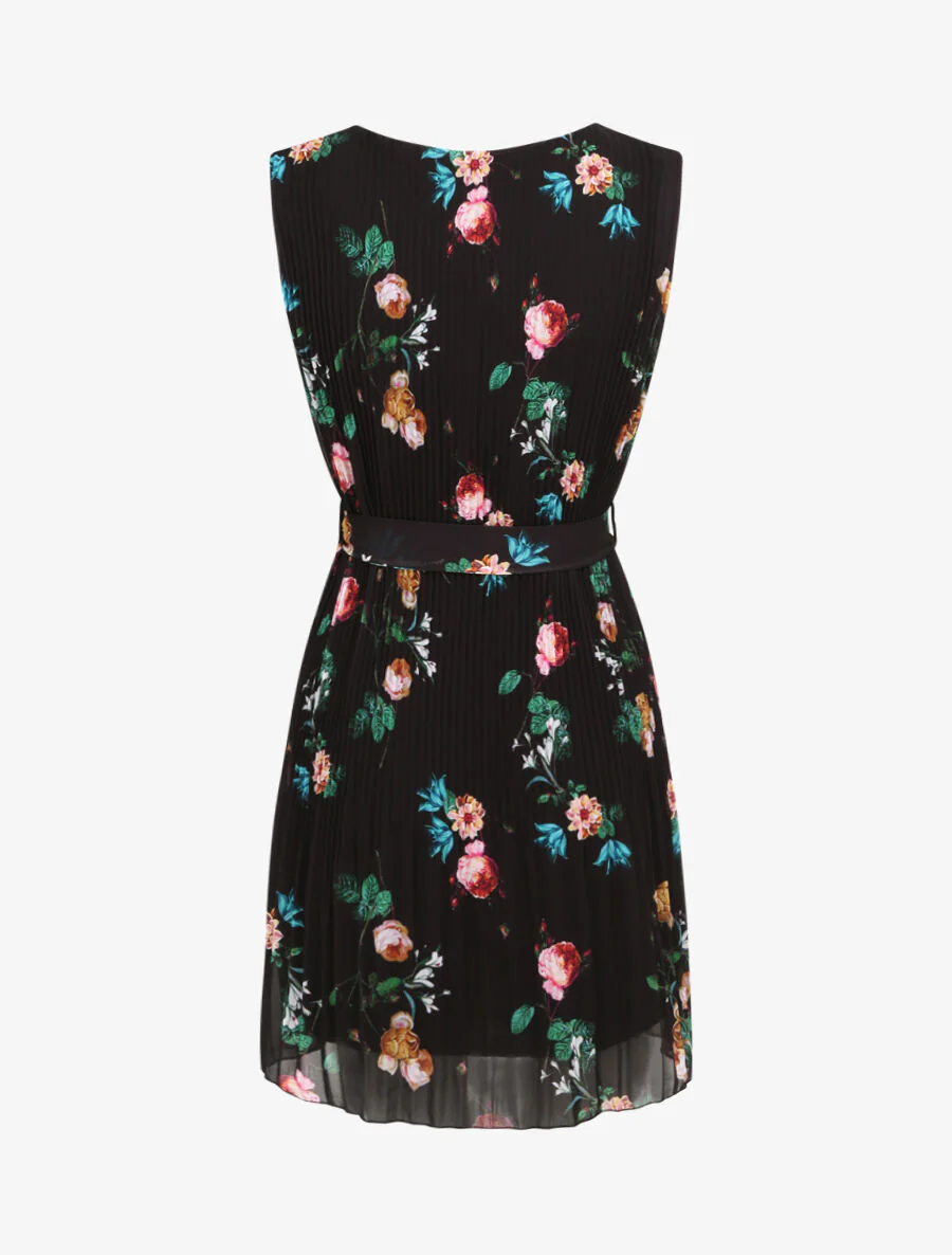 Geplooide jurk met wilde rozenprint - Zwart - Image 2