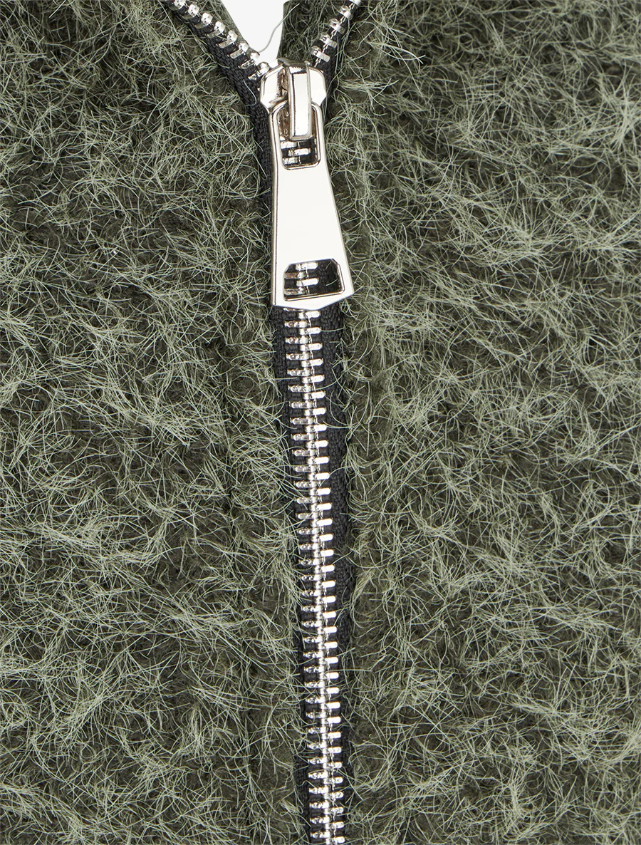 Pluizige jas met capuchon - Kaki - Image 3