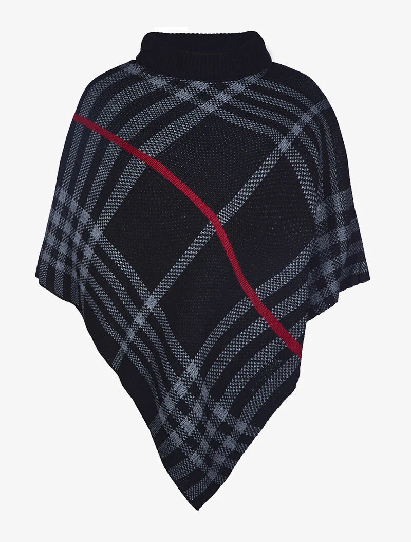 Asymmetrische poncho met patronen - zwart