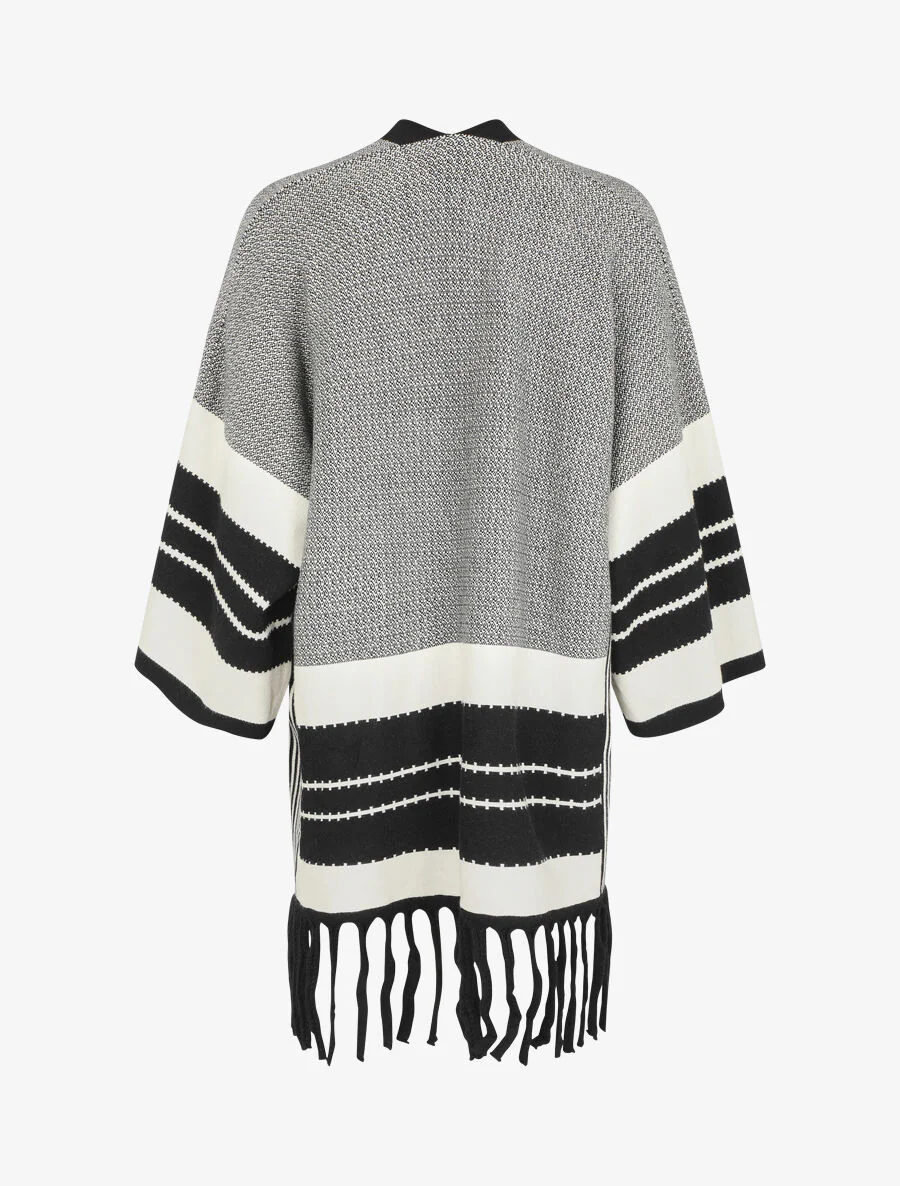 Poncho met grafische print en franjes - zwart - Image 3
