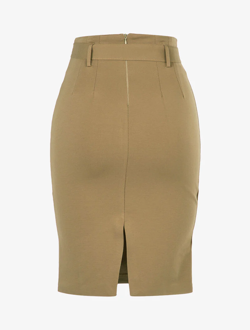 Potloodrok met hoge taille - taupe - Image 2