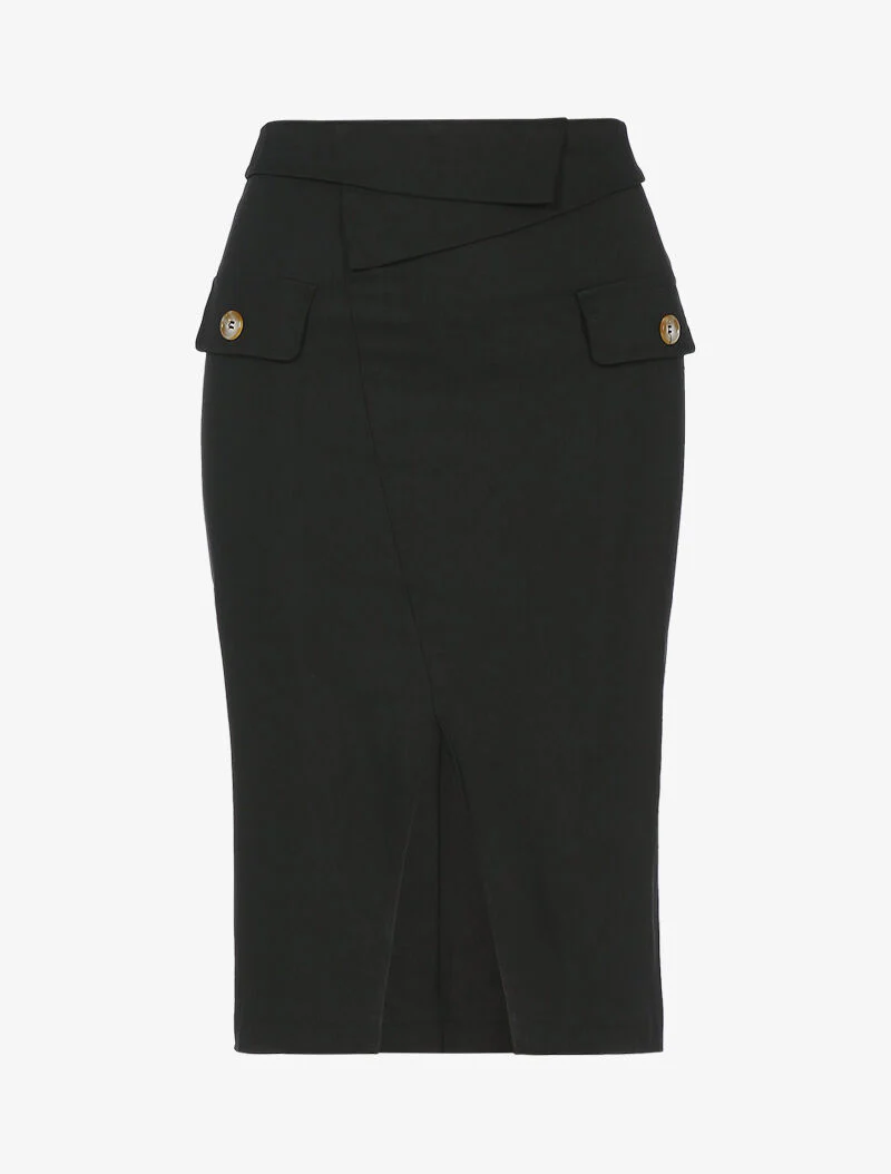 Potloodrok met taille inzetstuk - zwart