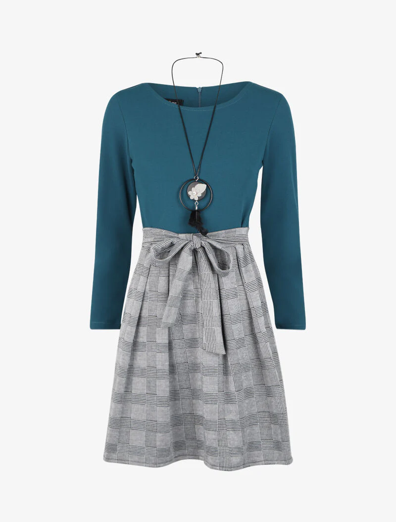 Fit & flare jurk met Prince of Wales-ruit - Blauw