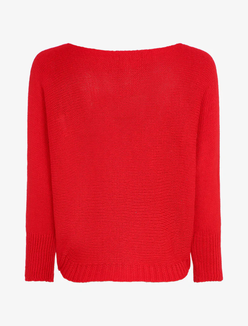 Bootshals trui met hartmotieven en lamé-inscriptie - Rood - Image 2