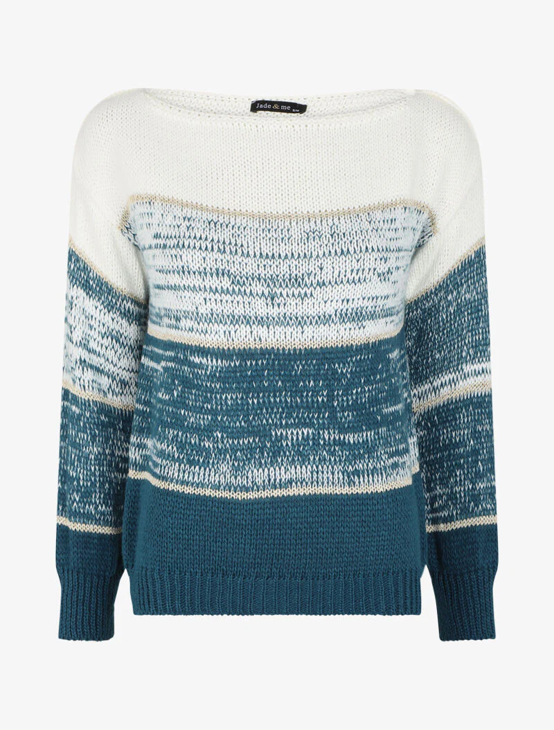 Boot hals trui met gouden streepjesmotief - Blauw