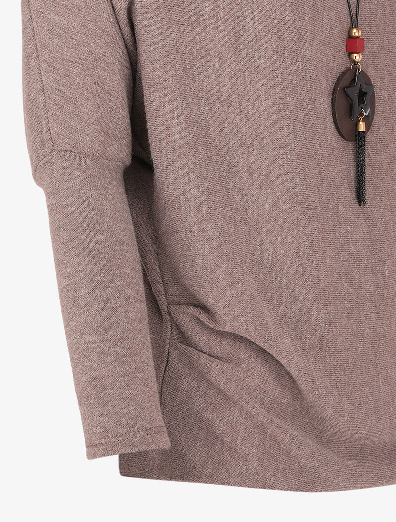 Cowl neck sweater with dolman sleeves - Taupe - Image 3