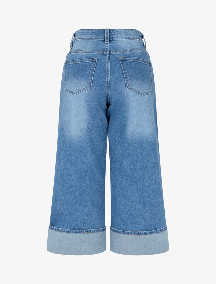 Push-up capribroek met omgeslagen zoom - Blauw - Image 2