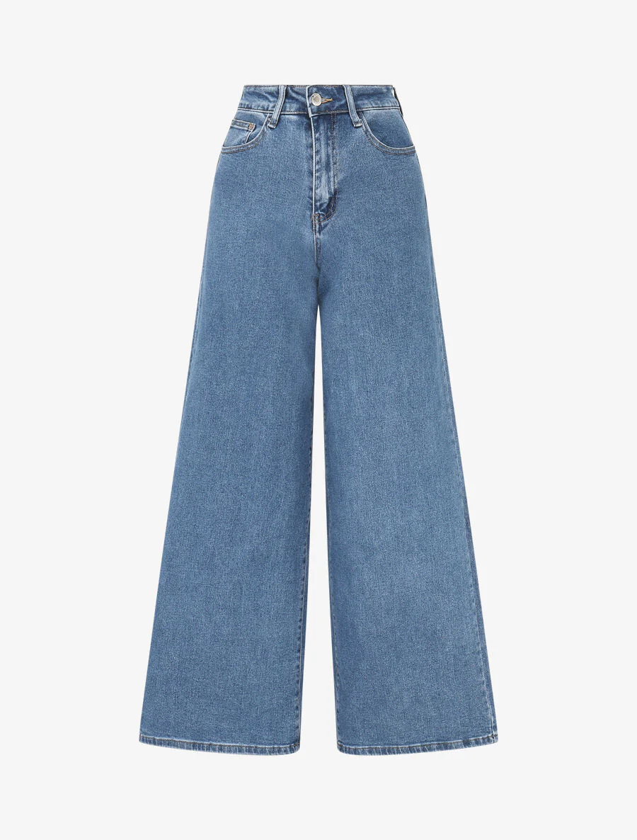 Push-up jeans met rechte wijde pijpen - Blauw stone