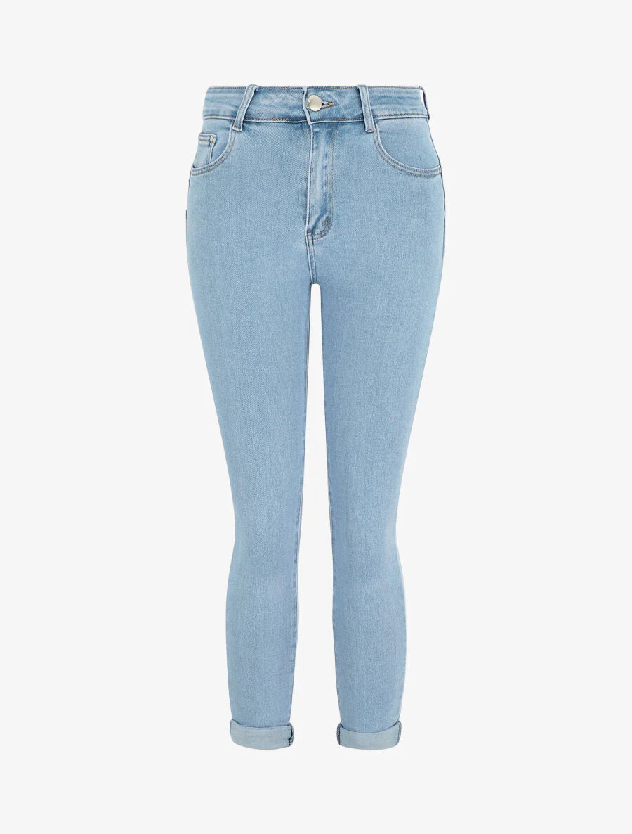 Push-up jeans met revers. slanke pasvorm - blauw
