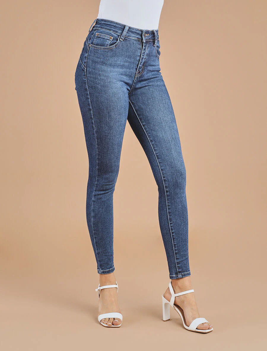 Push-up skinny jeans met hoge taille - Blauw