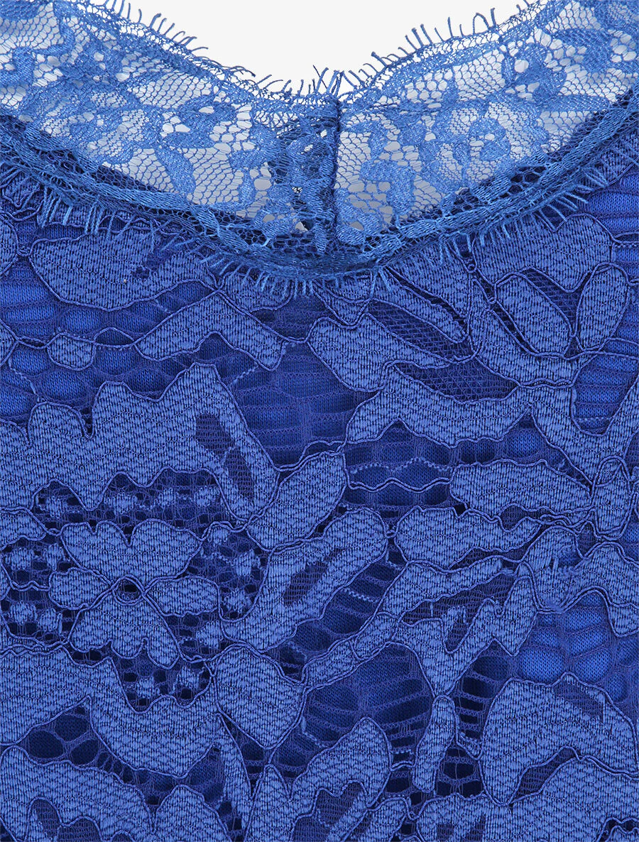 Recht afgesneden losvallende kanten jurk - Elektrisch blauw - Image 3