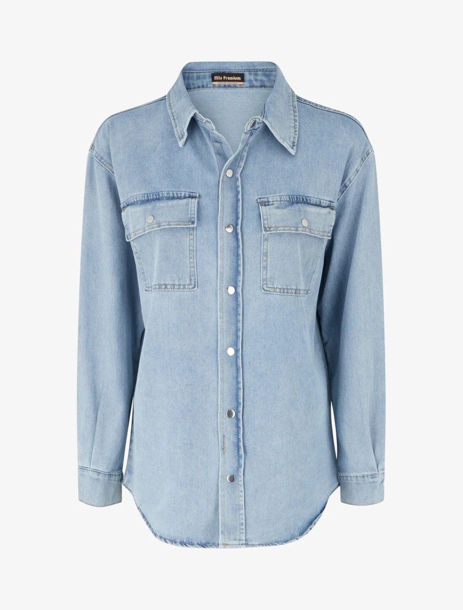 Recht denim overhemd met lange mouwen - Blauw