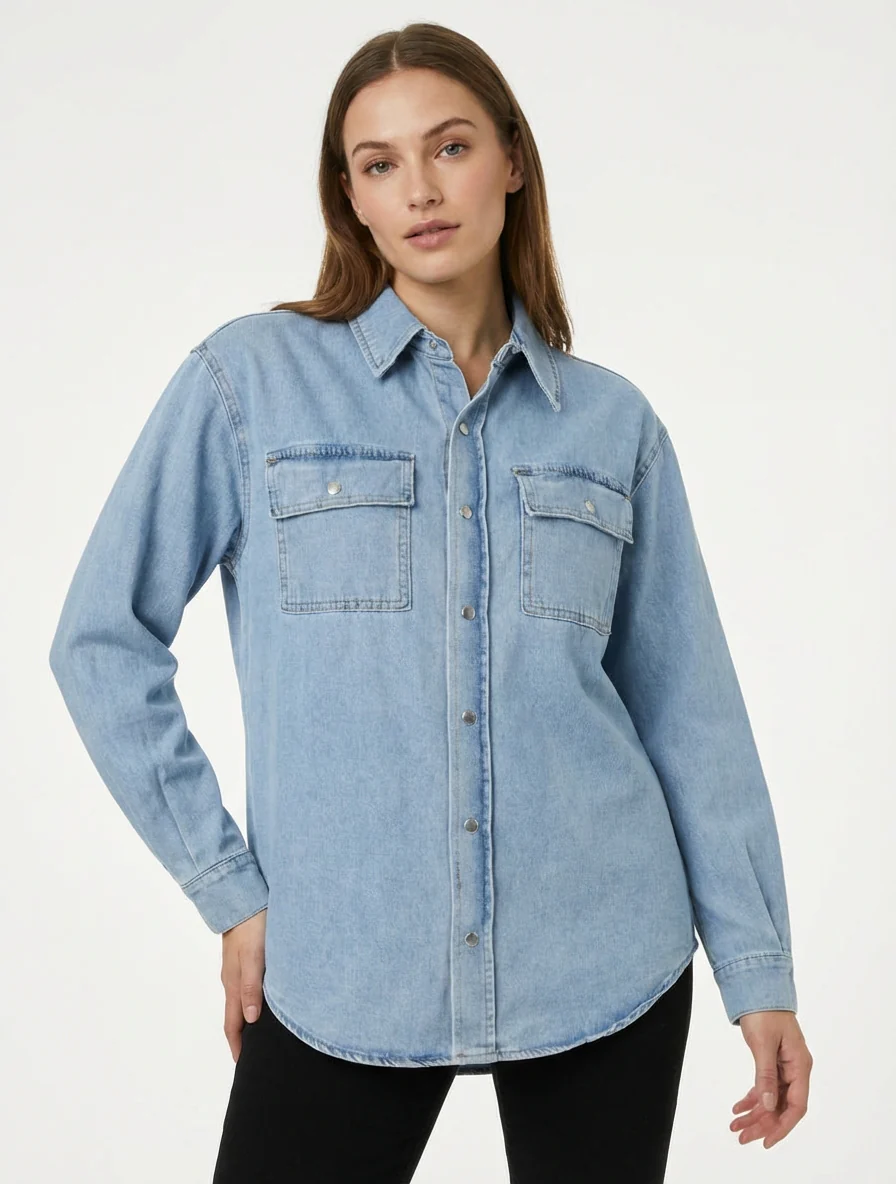 Recht denim overhemd met lange mouwen - Blauw - Image 4